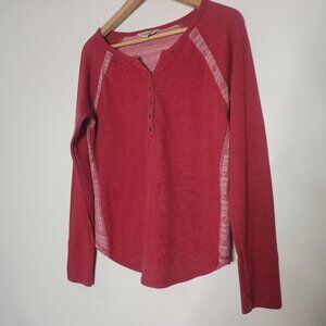 Lucky Brand Womens Large Henley Red Thermal top Long Sleeve V-neck Buttons